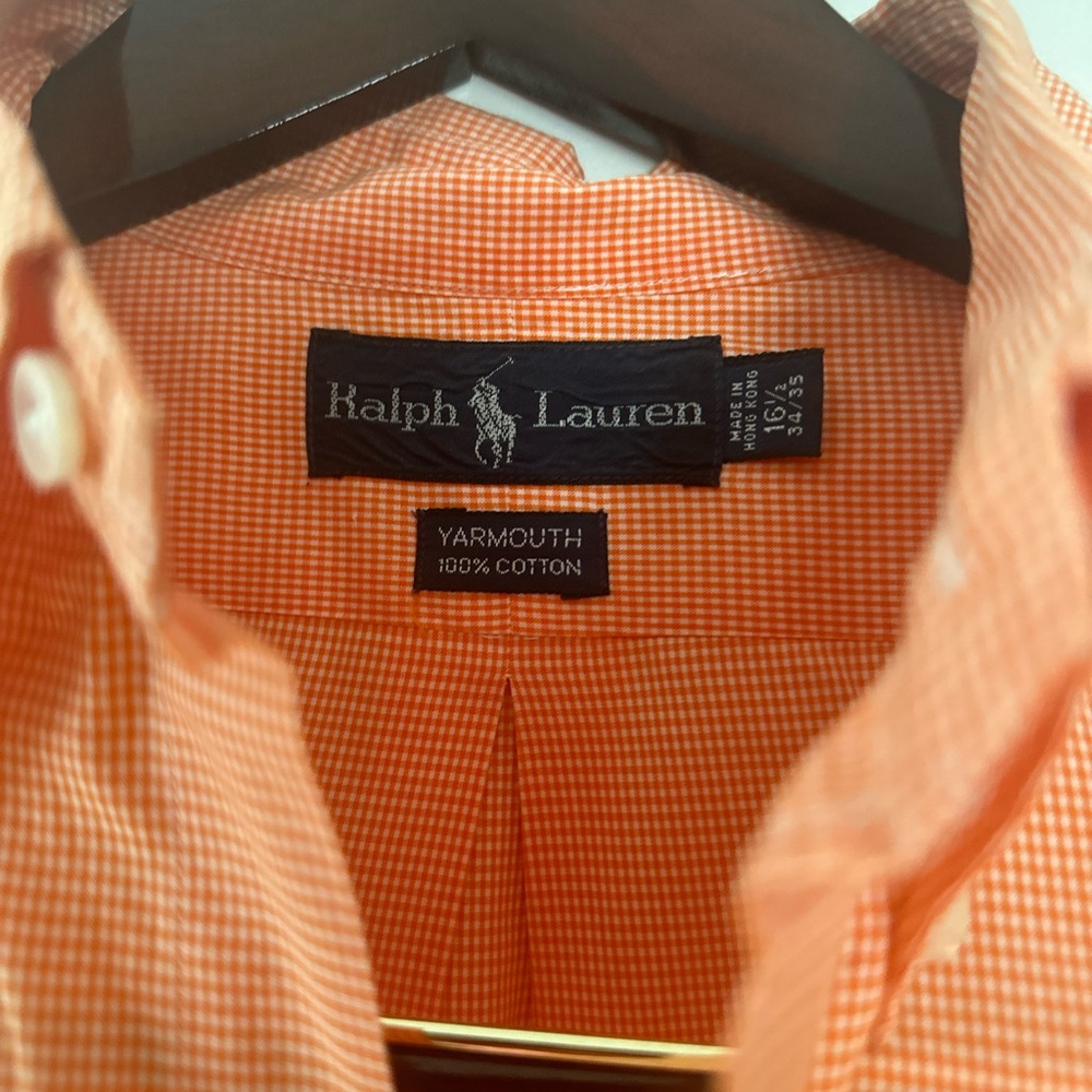 Ralph Lauren Gingham Orange Dress Shirts . Very Good Condition , Large